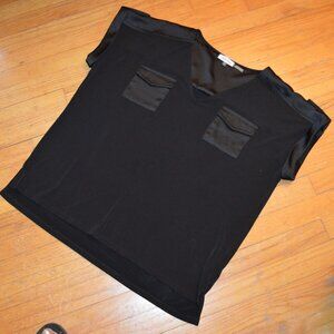 Black Calvin Klein short sleeve top~Beautiful Fabric-Satin Pockets/sleeves LG